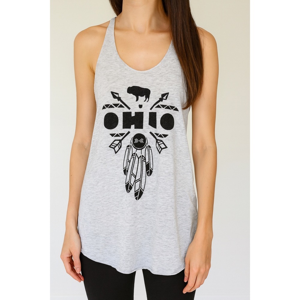 Thirty8 Ohio Apparel Tank Top Racerback Heather Gry Graphic Buffalo Dreamcatcher